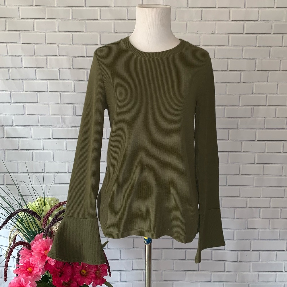 Madewell Ruffle Cuff Ribbed Top Size Small Green - Picture 2 of 5